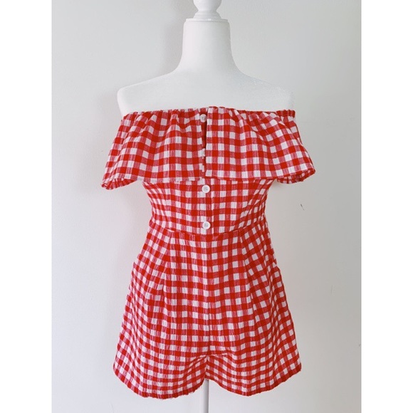 ASOS Checkered Over The Shoulder Romper - Picture 2 of 11